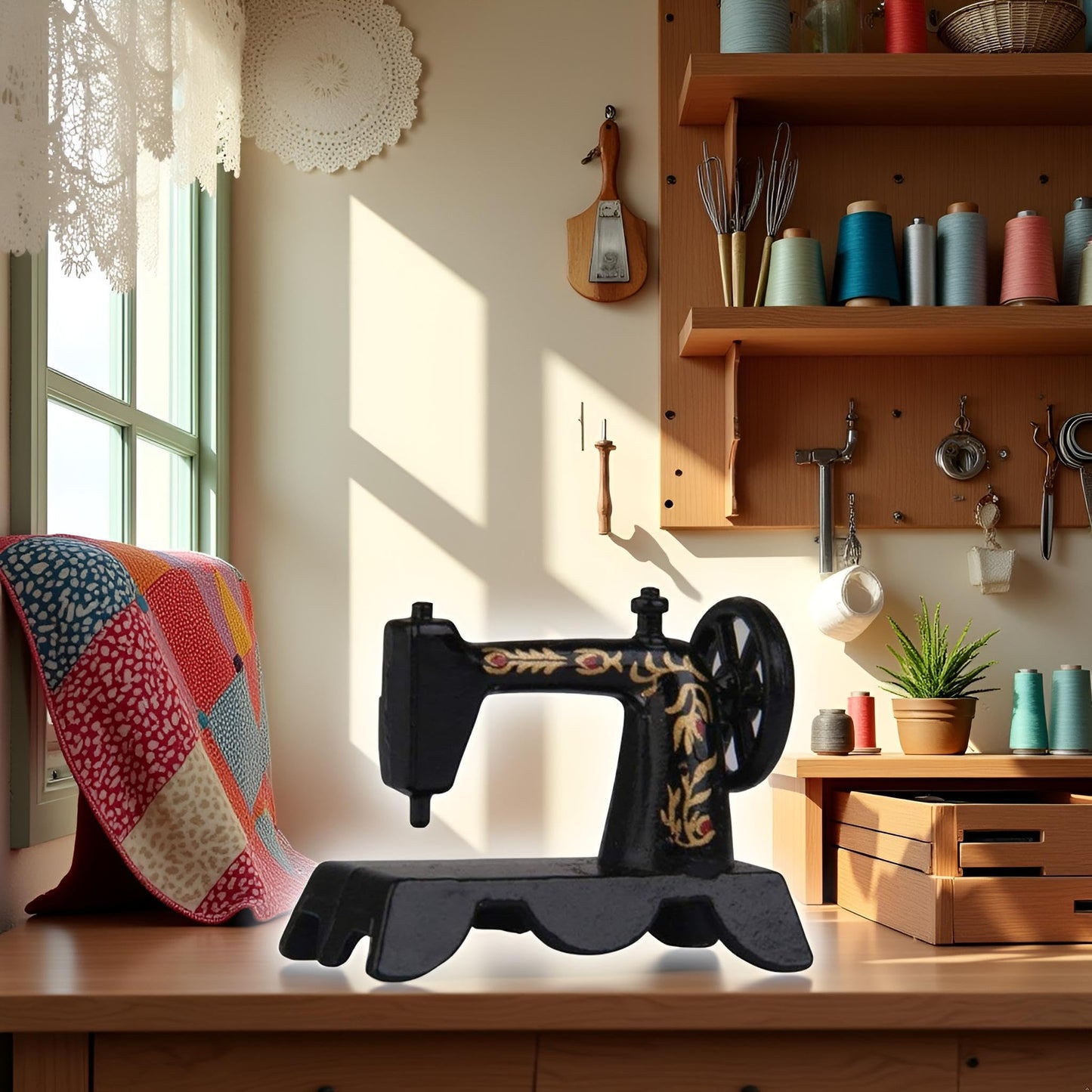 Black 1:12 Mini Lovely Alloy Sewing Machine Miniature Dollhouse Model Decoration Interior Decoration Accessories Convenient