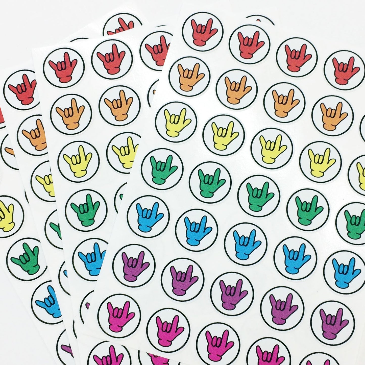 American Sign Language ASL"I Love You" Rainbow ILY Glove Hand Reusable Restickable Stickers (140/package) C