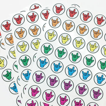 American Sign Language ASL"I Love You" Rainbow ILY Glove Hand Reusable Restickable Stickers (140/package) C