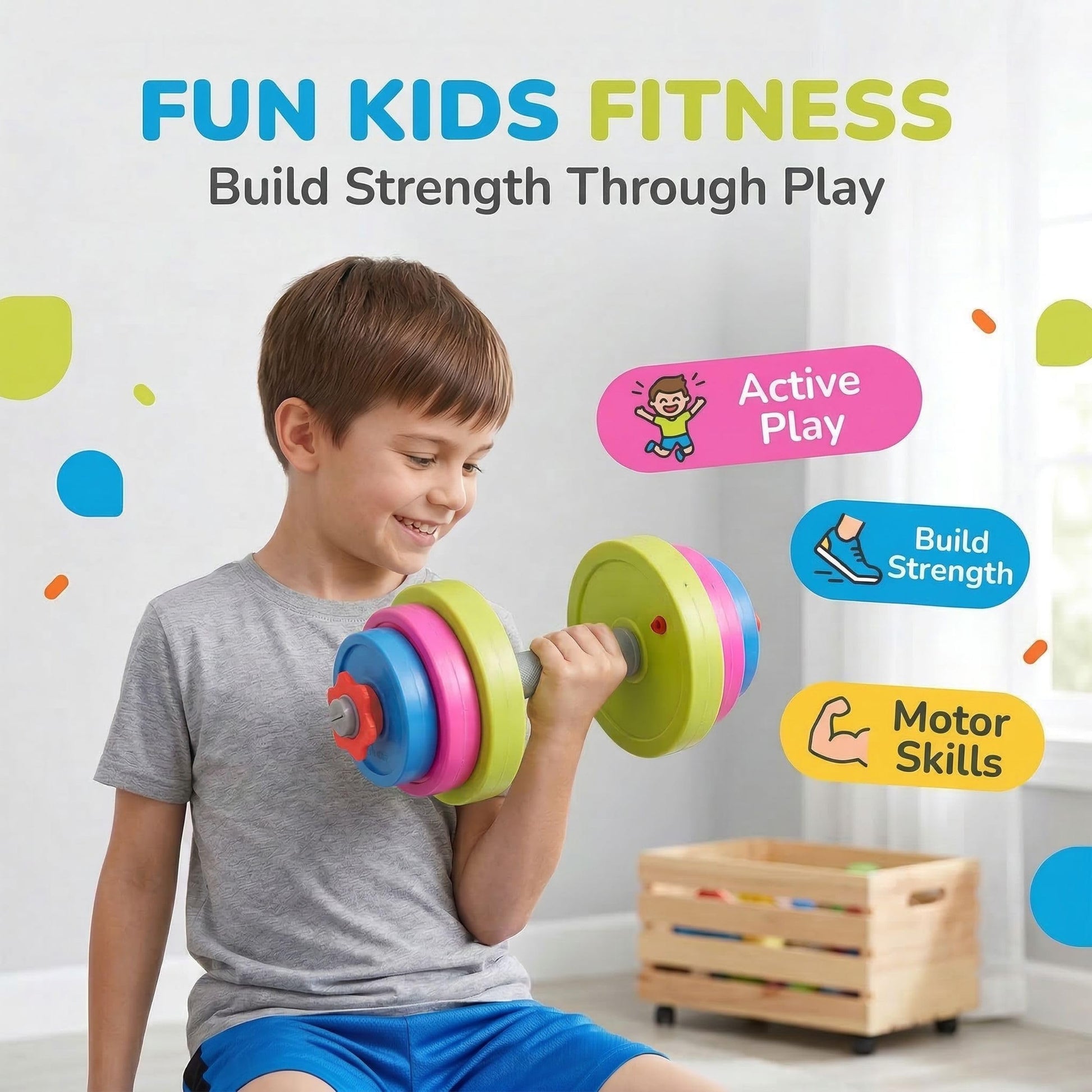 Kids Workout Dumbbell Weights Set - Toddler Toy Gym Equipment for Pretend Play Lifting, Exercise & Fitness - Adjustable Fill with Sand or Water (2