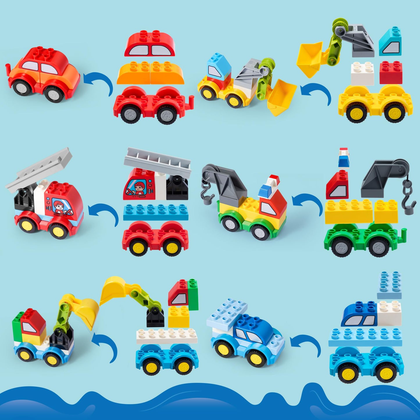 JOYIN 80Pcs Toddlers Car Building Blocks Set, 12Pcs Different Vehicles, Build Your Own Toy Cars, Compatible with Brand Name Building Bricks for Kids