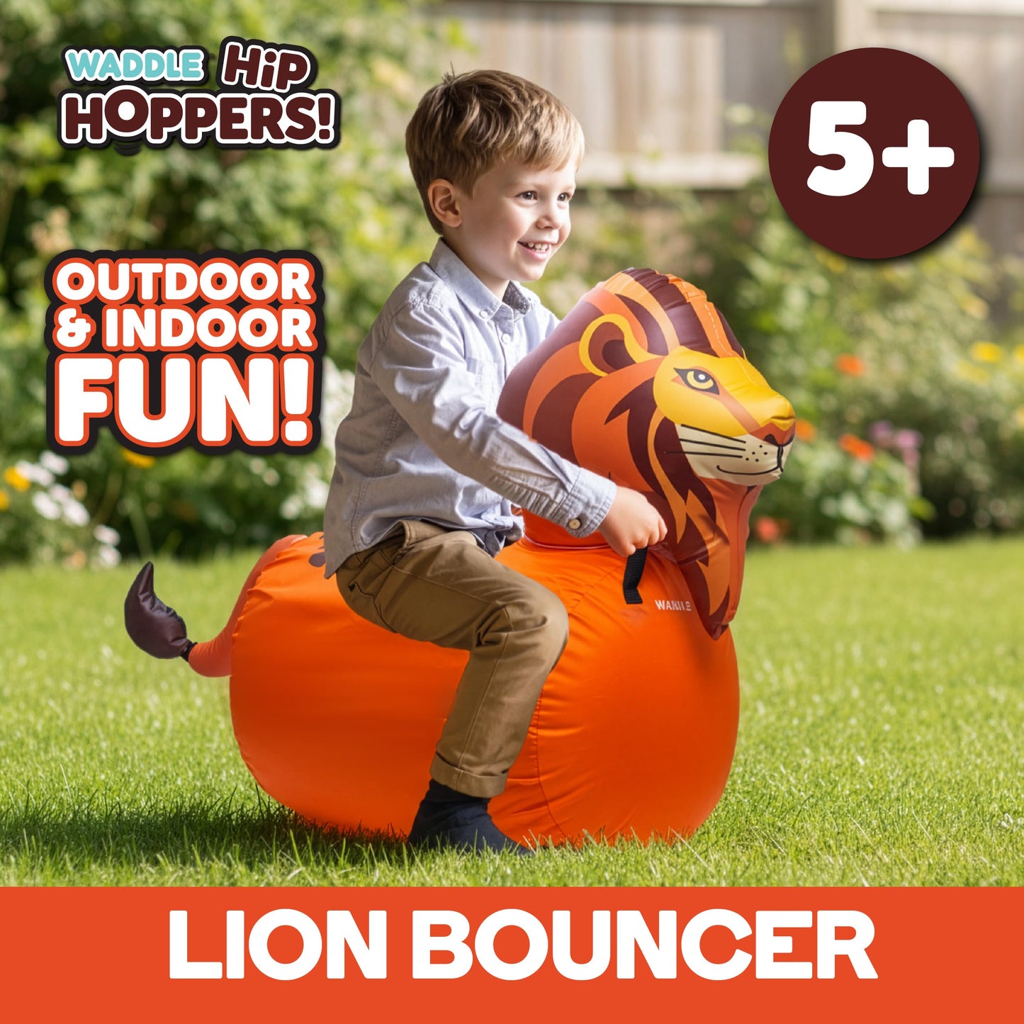 Waddle Hip Hoppers Large Bouncy Hopper Ride On Toys - Inflatable Hopping Animal Bouncer for Kids Girls & Boys, Easy Grip, Stable Base, Outdoor