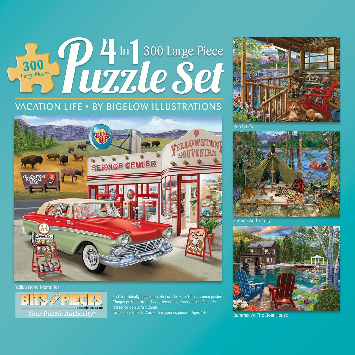 Bits and Pieces - 4-in-1 Multi-Pack Large 300 Piece Jigsaw Puzzles for Adults - Jigsaw Puzzle Set Bundle by Bigelow Illustrations, Completed Puzzle