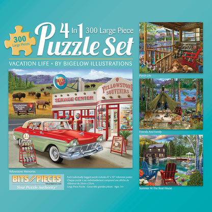 Bits and Pieces - 4-in-1 Multi-Pack Large 300 Piece Jigsaw Puzzles for Adults - Jigsaw Puzzle Set Bundle by Bigelow Illustrations, Completed Puzzle