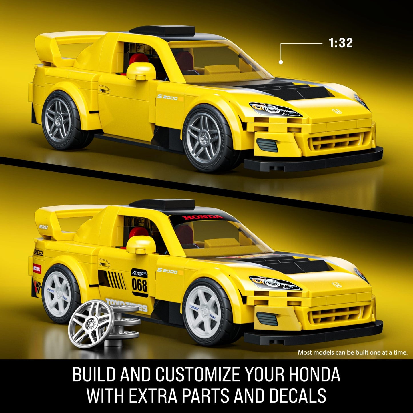 Mattel Brick Shop Hot Wheels Speed Series Building Set, '07 Honda S2000 with 257 Pieces, Realistic Details and Custom Decals, Adult Collectors and