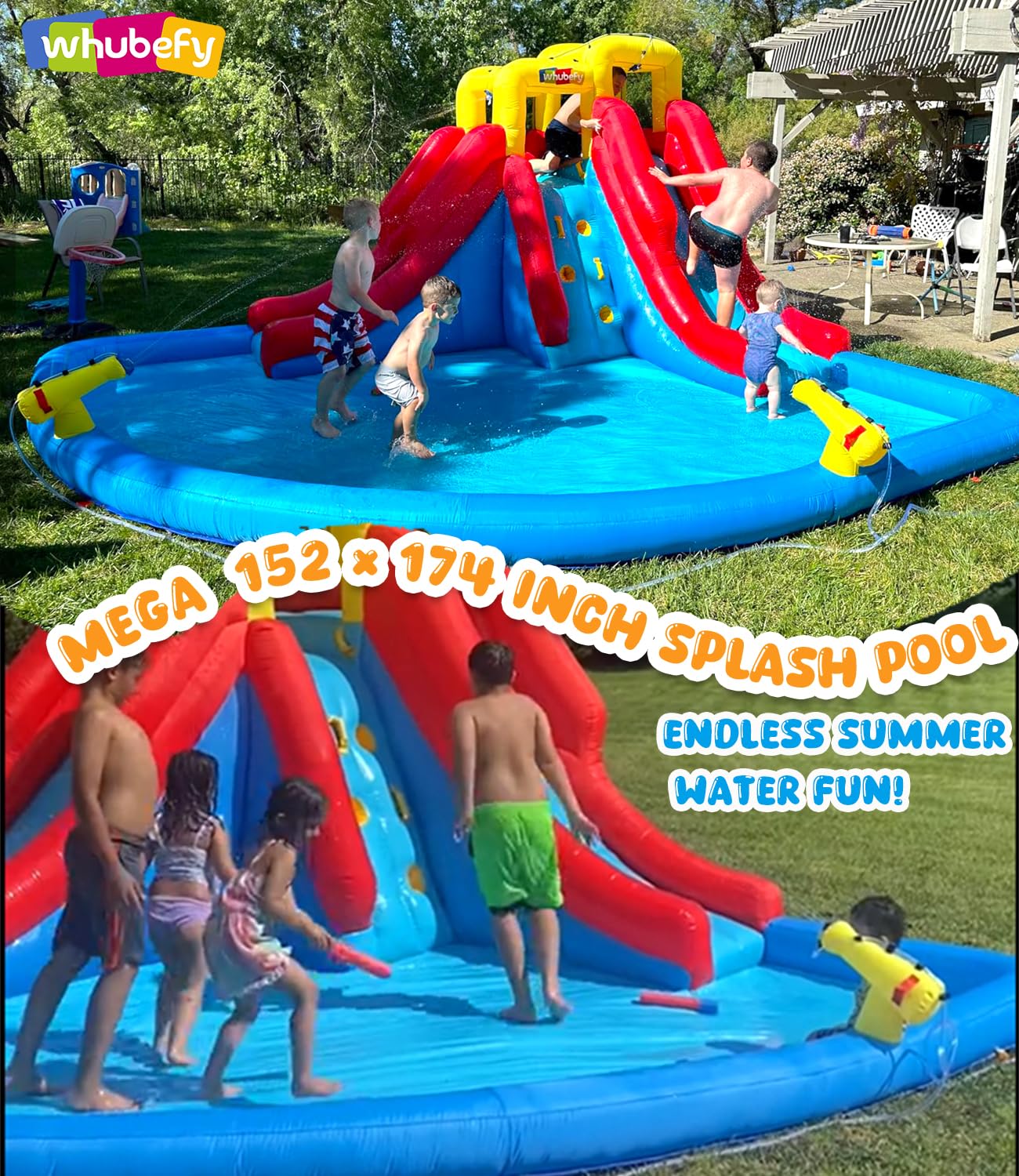 Whubefy 14.5x12.7ft Inflatable Water Slide 10 in 1 Kids Water Park Bounce House With 2 Water Slide, Top Sprayers, Climb Wall, Splash Pool, Blow up