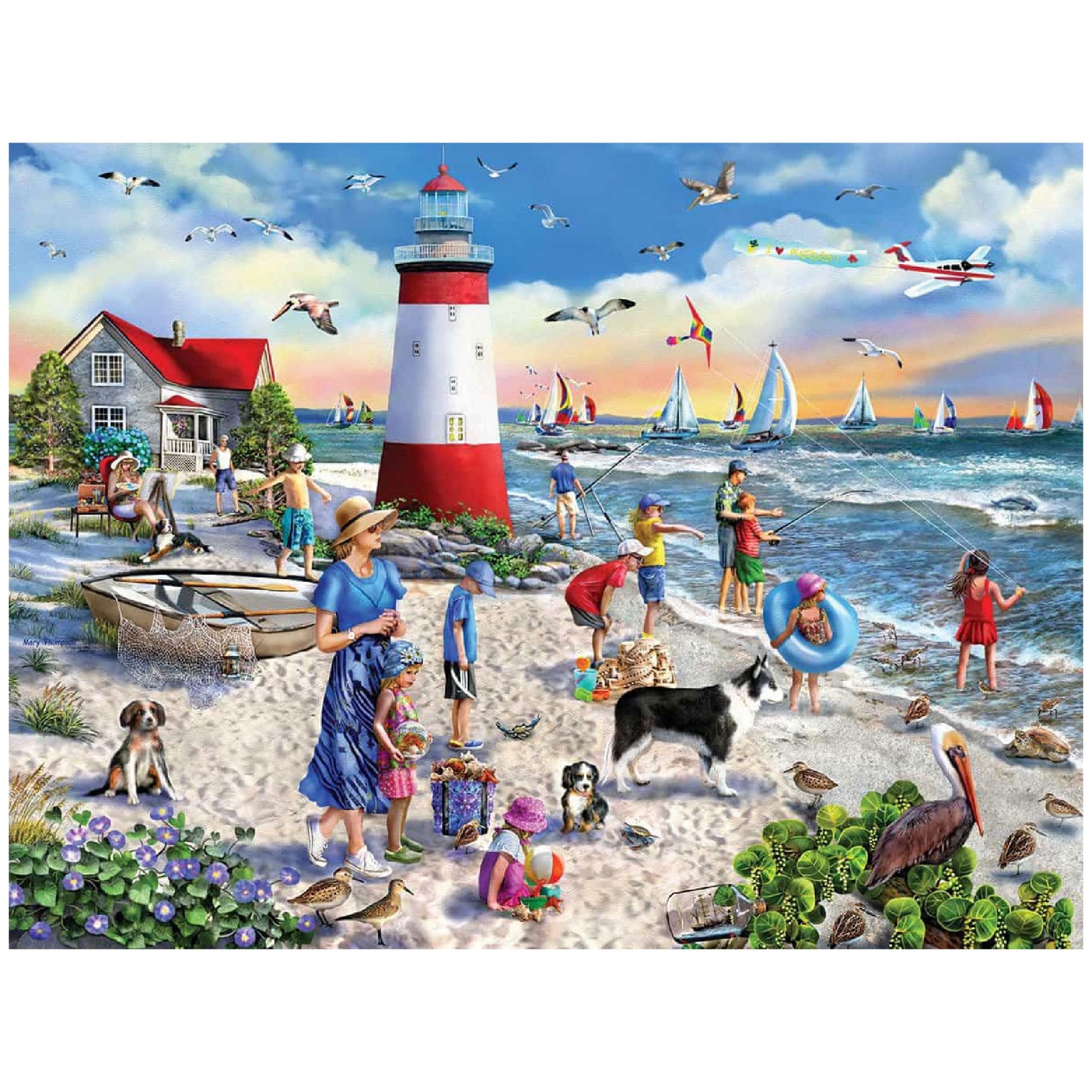 White Mountain 500 Piece Jigsaw Puzzle Summer Sailboat, Lighthouse Beach