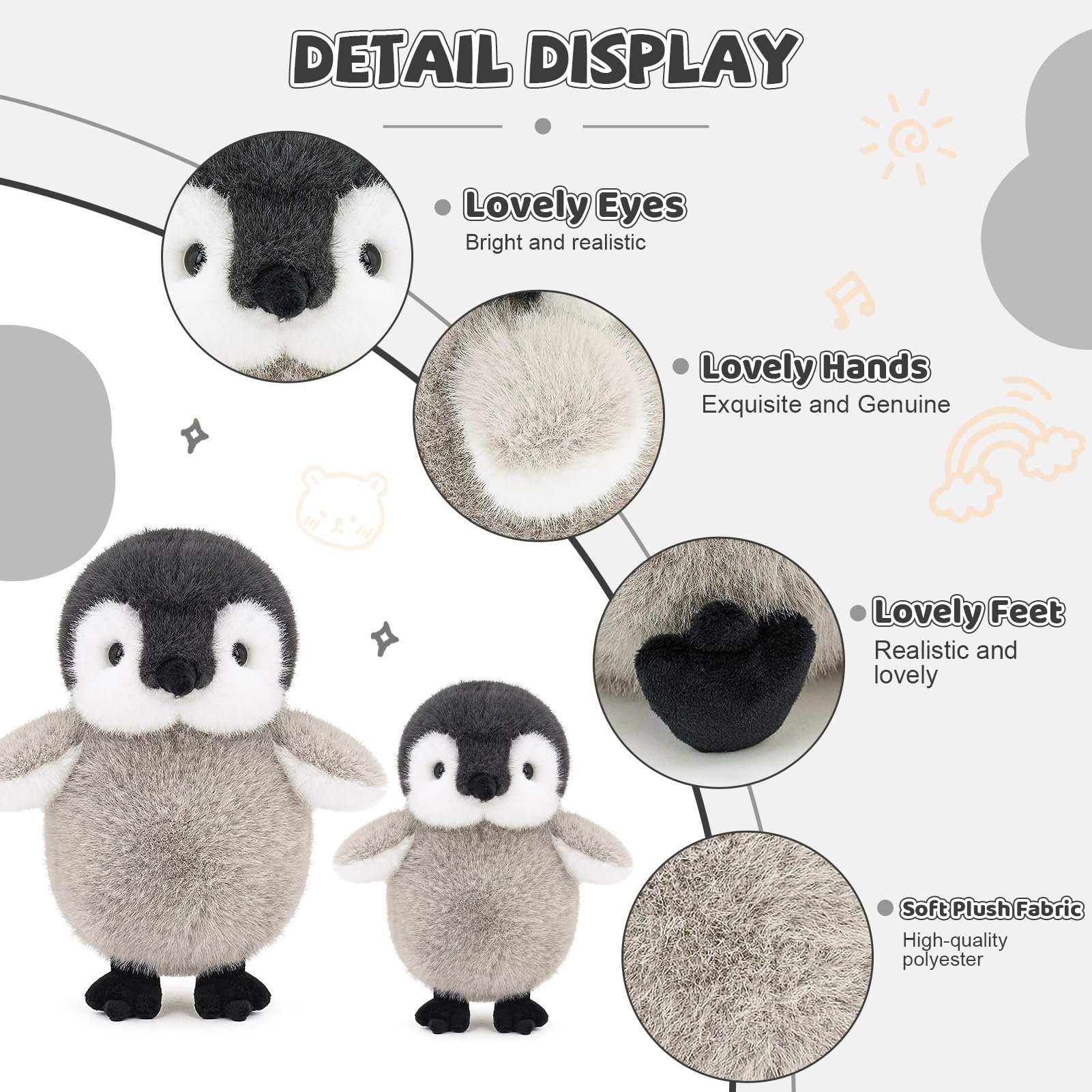 ABEARCAR Soft Penguin Plush Stuffed Animals 9" Cute Penguin Stuffed Plushies Pillow Birthday Christmas Valentine's Day Gifts for Kids