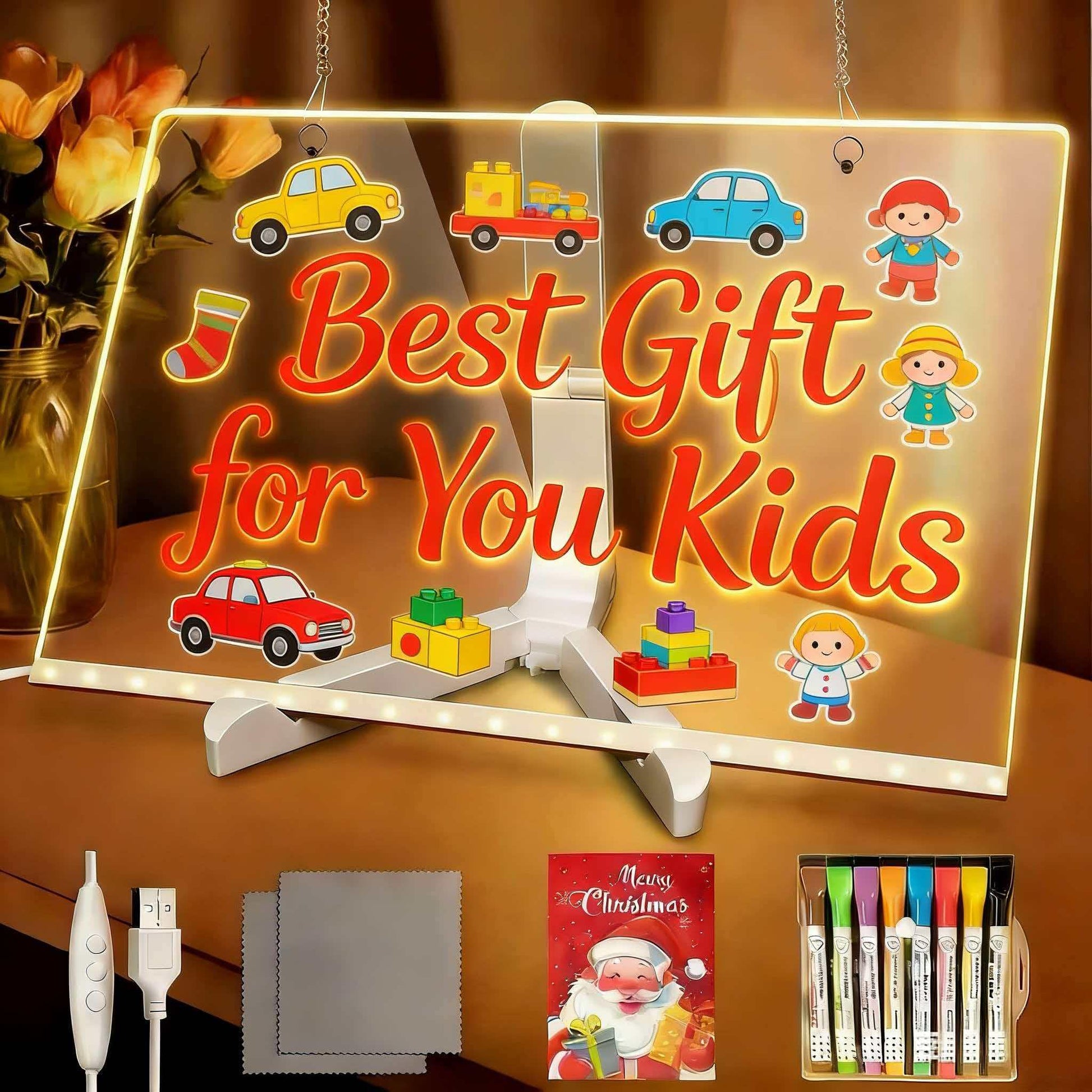 Led Drawing Board,12"x8" LED Note Board, with Stand,Equipped with Upgraded 8 Colorful Magnetic Dry-Erase Markers (with Eraser Caps), Easy to Clean