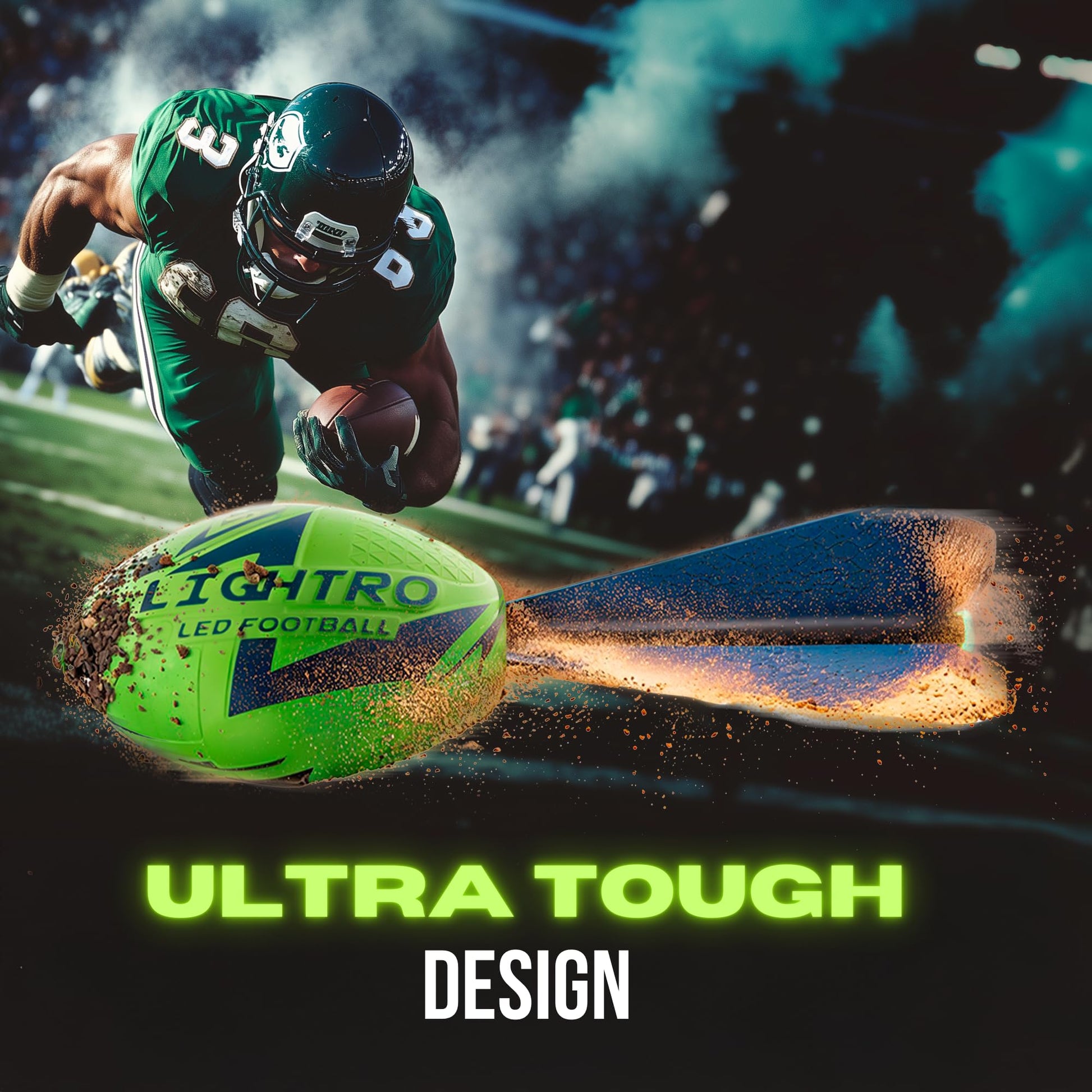 LIGHTRO - Foam Glow in the Dark Football - Super Bright - Smart LEDs - Batteries Included - Football Game for Kids 8 9 10 11 12 - A Perfect Birthday