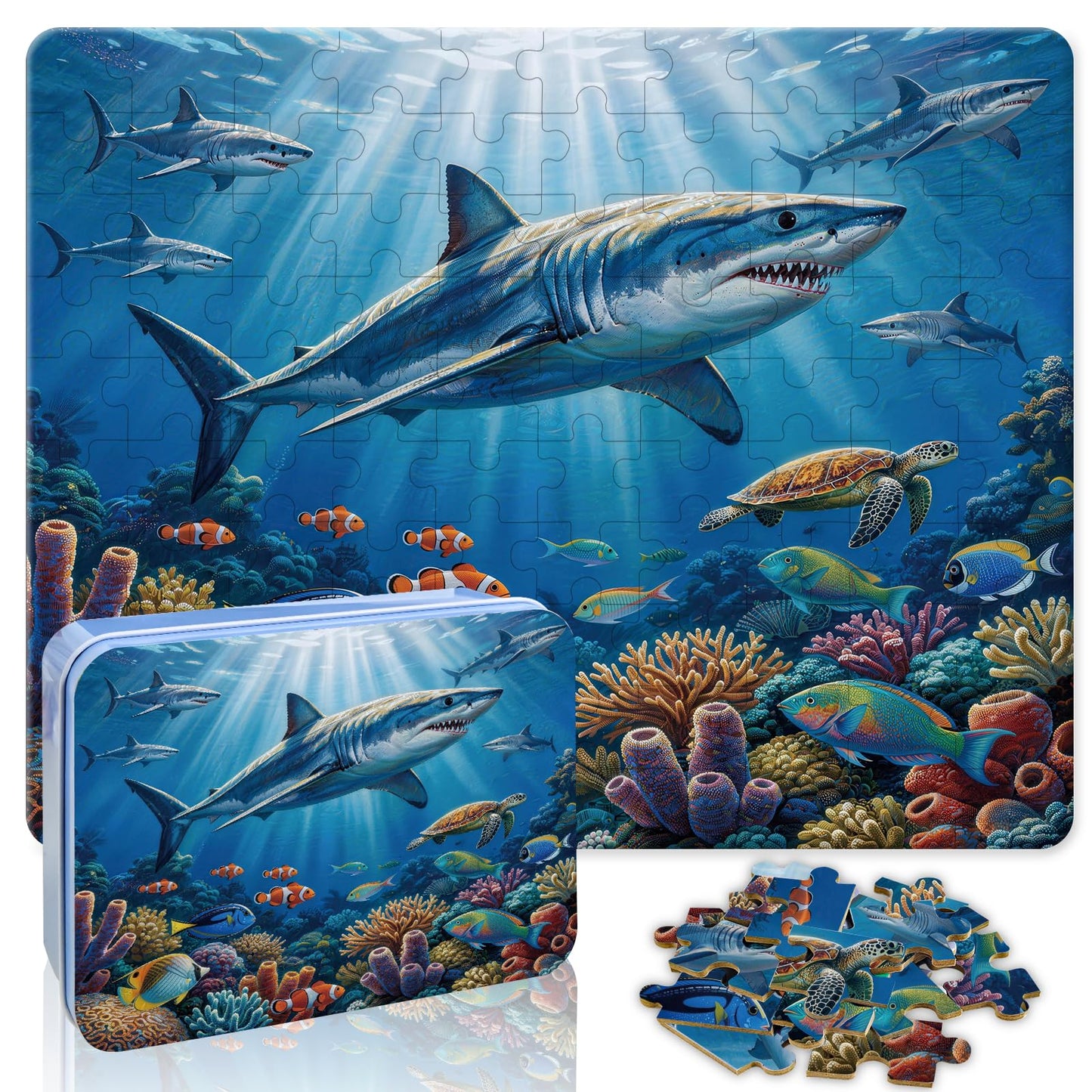 100 Pieces Puzzles for Kids Ages 4-8, Shark Educational Kids 100 Piece Puzzle, Children Jigsaw Puzzles Kids Puzzles, Educational Learning Puzzle Toys