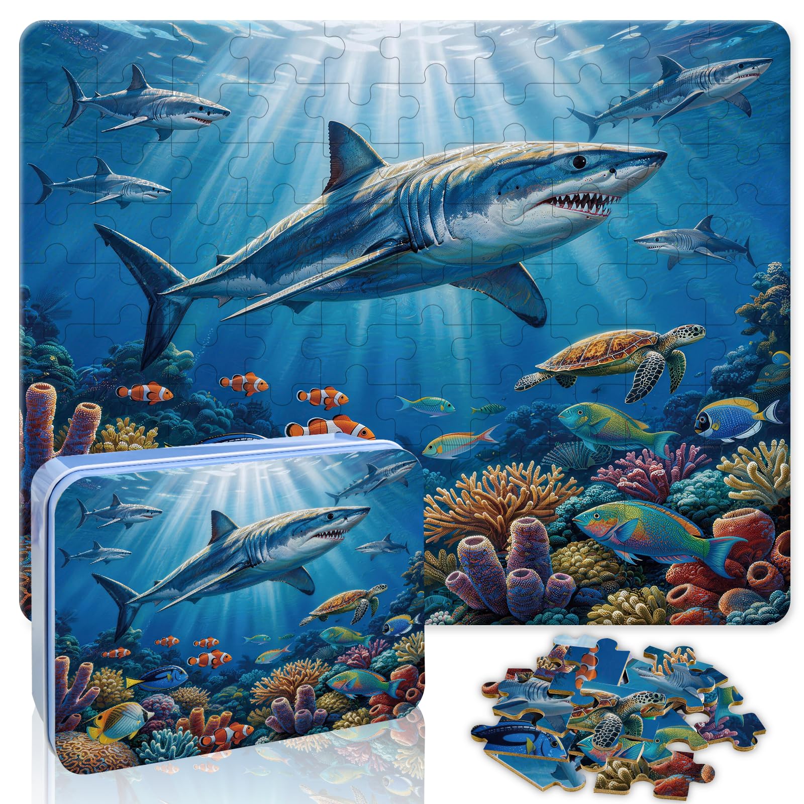 100 Pieces Puzzles for Kids Ages 4-8, Shark Educational Kids 100 Piece Puzzle, Children Jigsaw Puzzles Kids Puzzles, Educational Learning Puzzle Toys