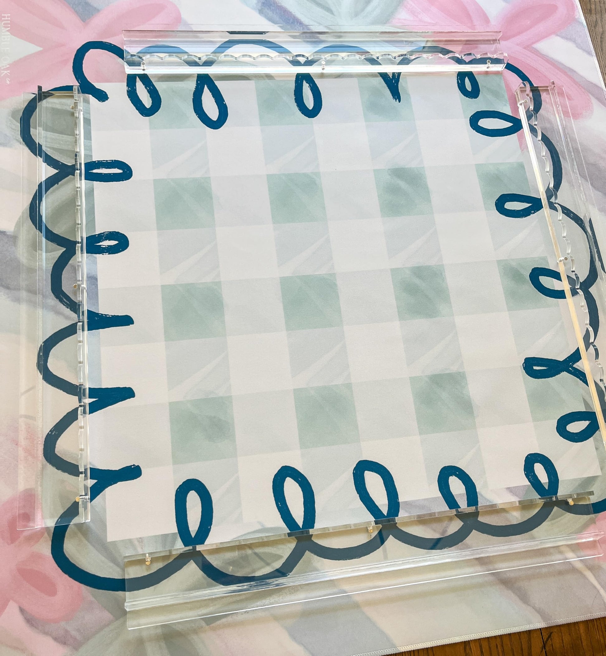 Humble Oak Co. Large Neoprene Mahjong and Craft Mat - Waterproof Floral & Gingham Table Protector, Non-Slip Table Cover for Gaming, Arts, Crafts
