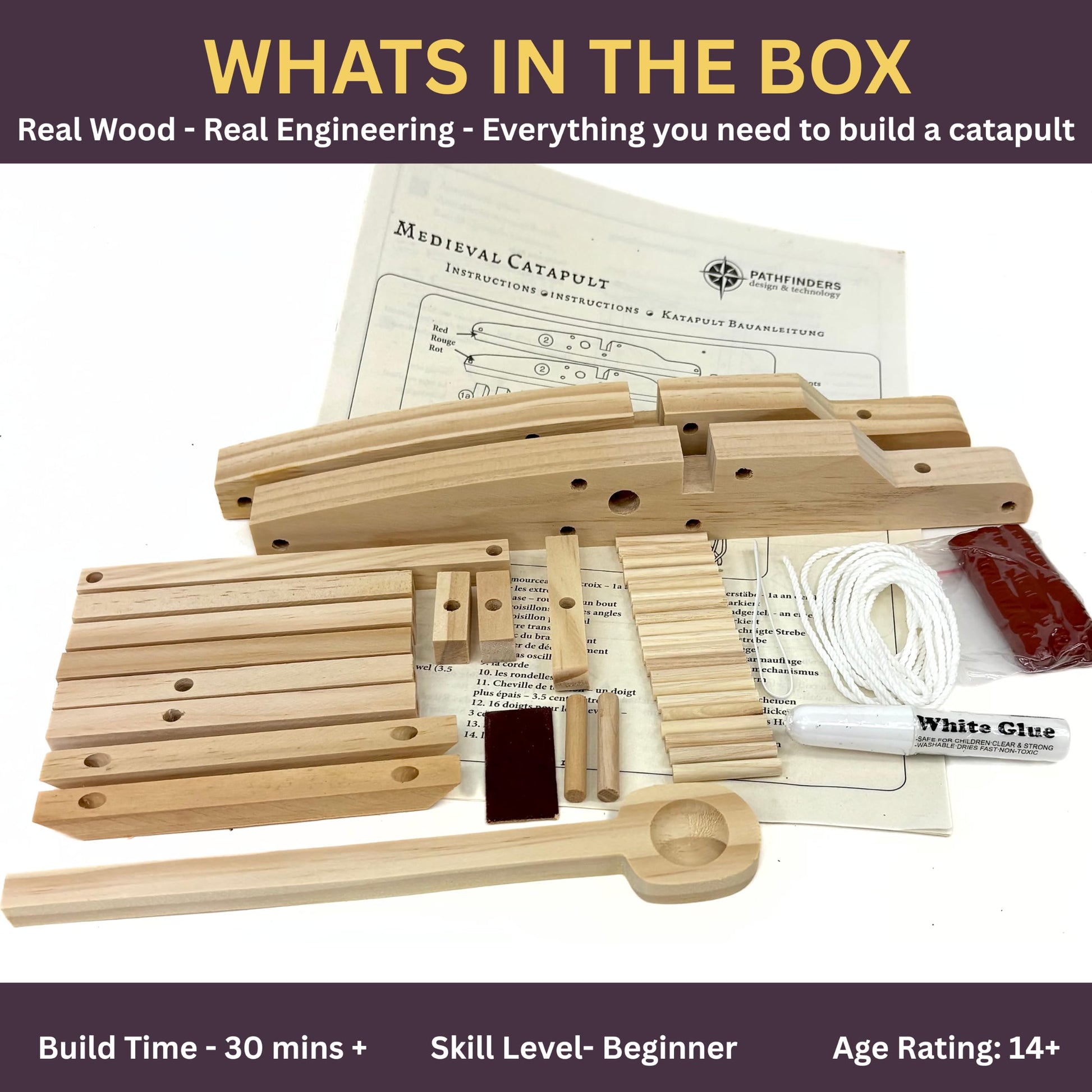 PATHFINDERS Medieval Catapult STEM Building Kit | Wooden Catapult Model | Mechanical Engineering, Physics & Historical Siege Project