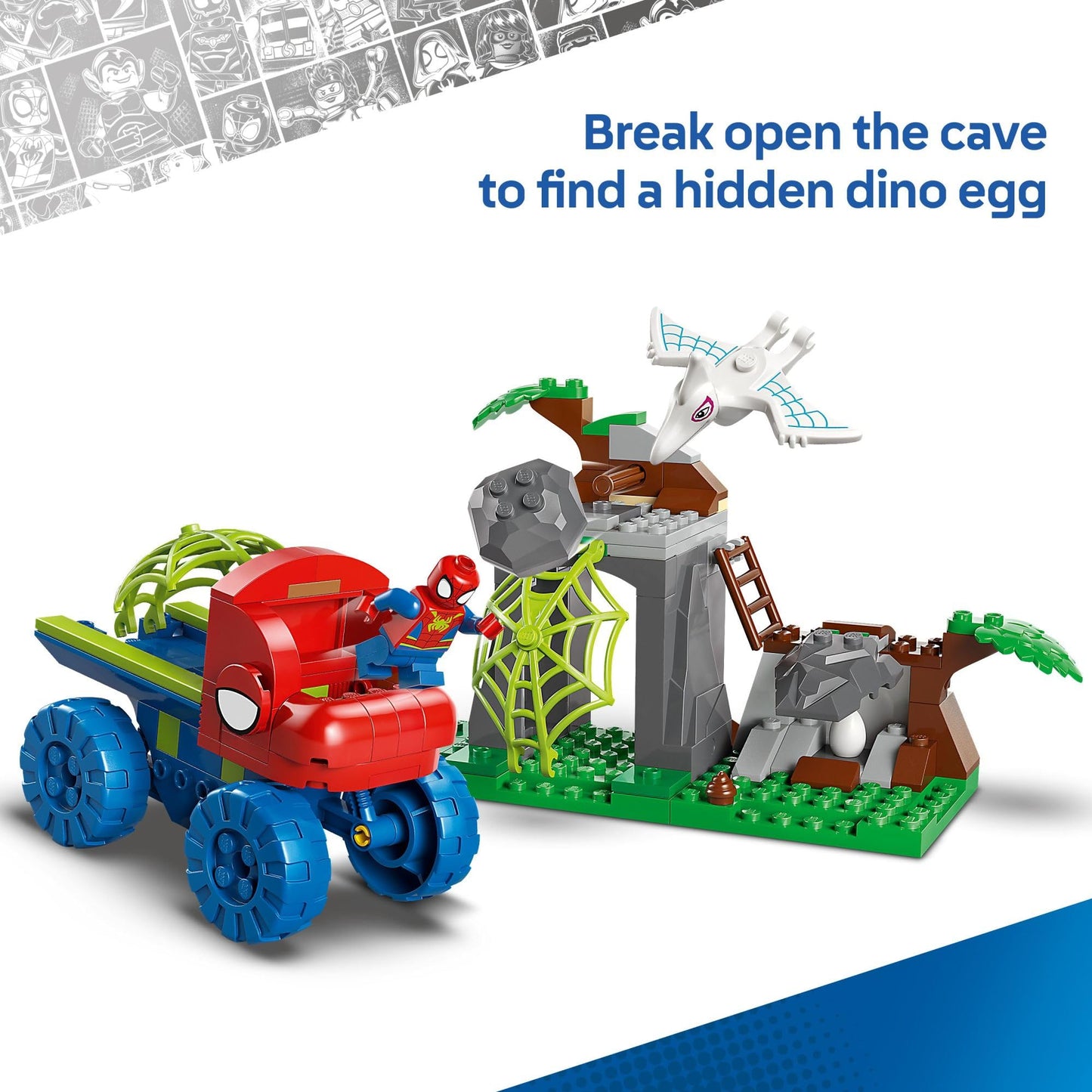 LEGO Marvel Spidey and His Amazing Friends Team Spidey Dino Crawler Rescue - Car and Adventure Preschool Building Toy for Kids, Boys and Girls, Ages