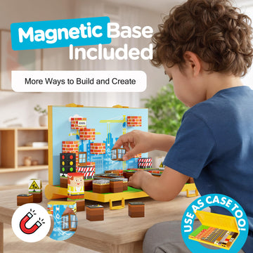 Gift-Ready Magnetic Building Blocks for Kids, Magnet Cubes - Construction Site Toy Building Sets with Magnetic Storage Board - 84-Piece Pixy Stacking