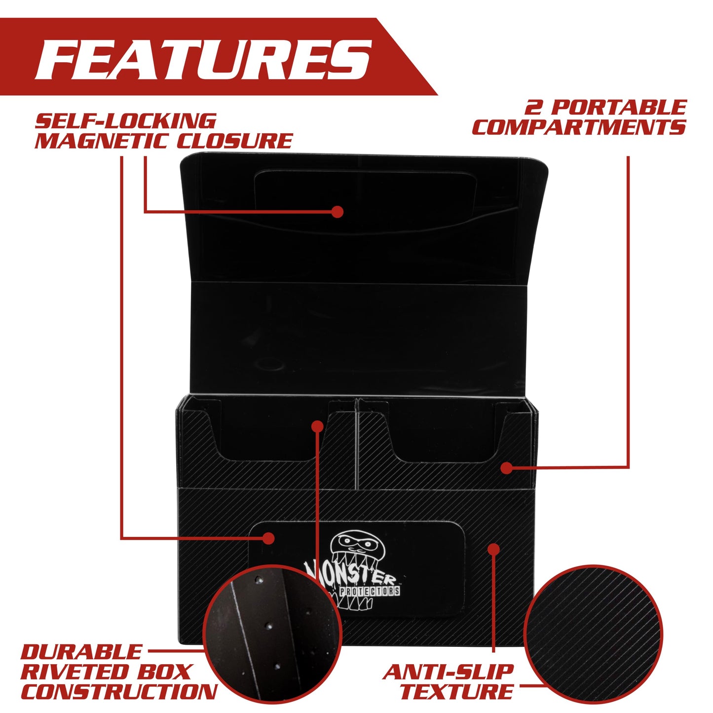 Monster Protectors Magnetic Double Deck Box- Pink, Holds 150 TCG Cards, Self-Locking Closure- Compatible with Pokémon, MTG Magic: The Gathering, &