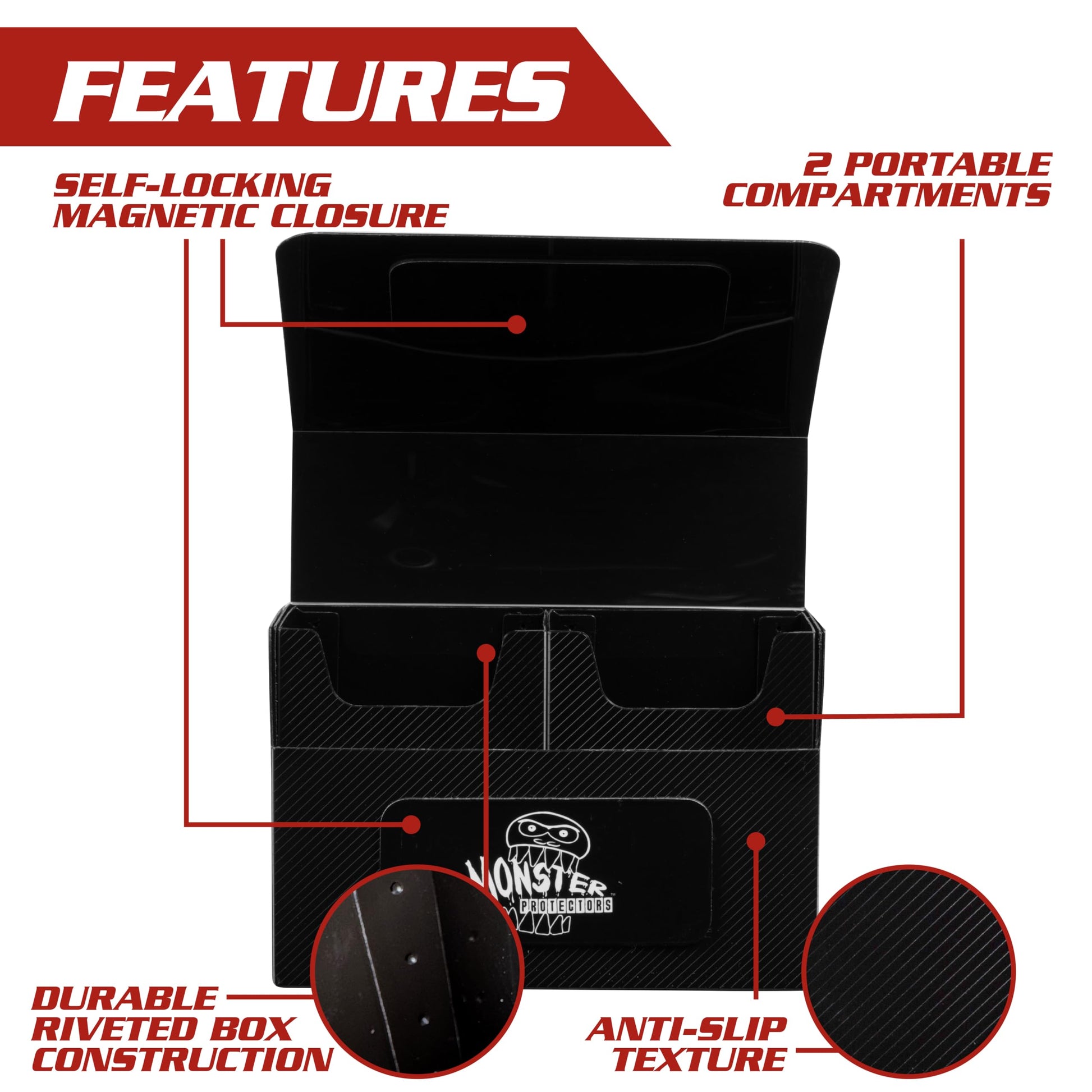 Monster Protectors Magnetic Double Deck Box- Pink, Holds 150 TCG Cards, Self-Locking Closure- Compatible with Pokémon, MTG Magic: The Gathering, &
