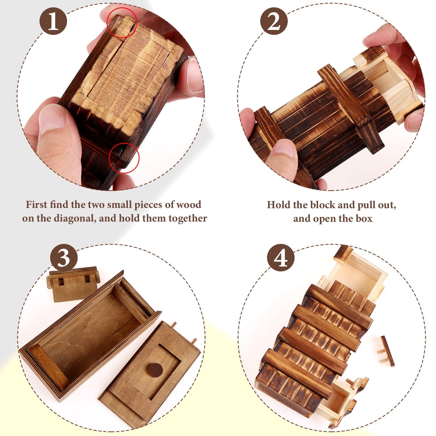 Puzzle Box 6 Pack Wooden Secret Puzzle Box with Hidden Compartment 3D Brain Teaser Magic Drawers Secret Magic Box Wooden Box Puzzle Case Difficult