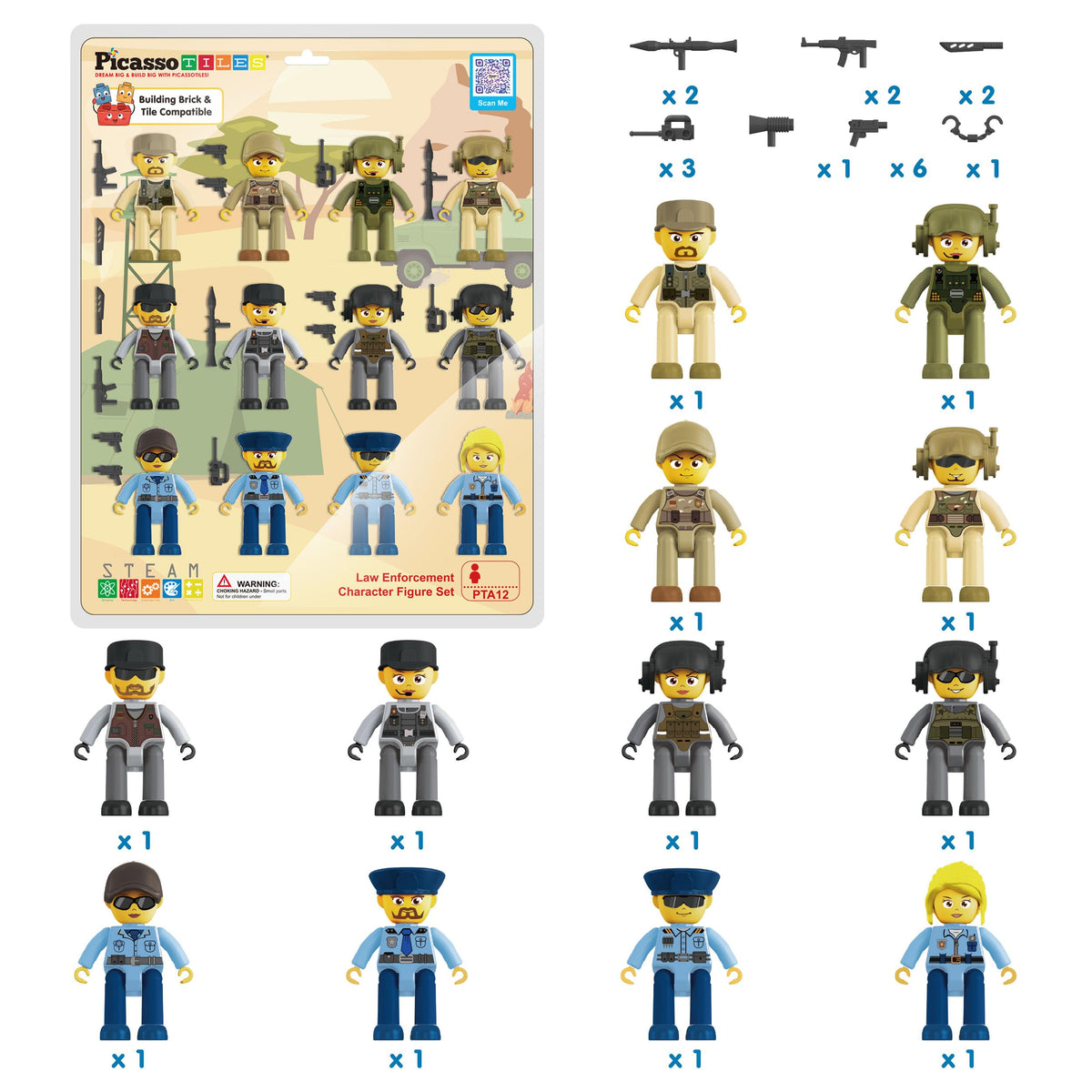 Picasso Toys Magnetic Action Figures Character Law Enforcement for Construction Building Block Tiles Toy Set Magnet Expansion Variety Pack Educational