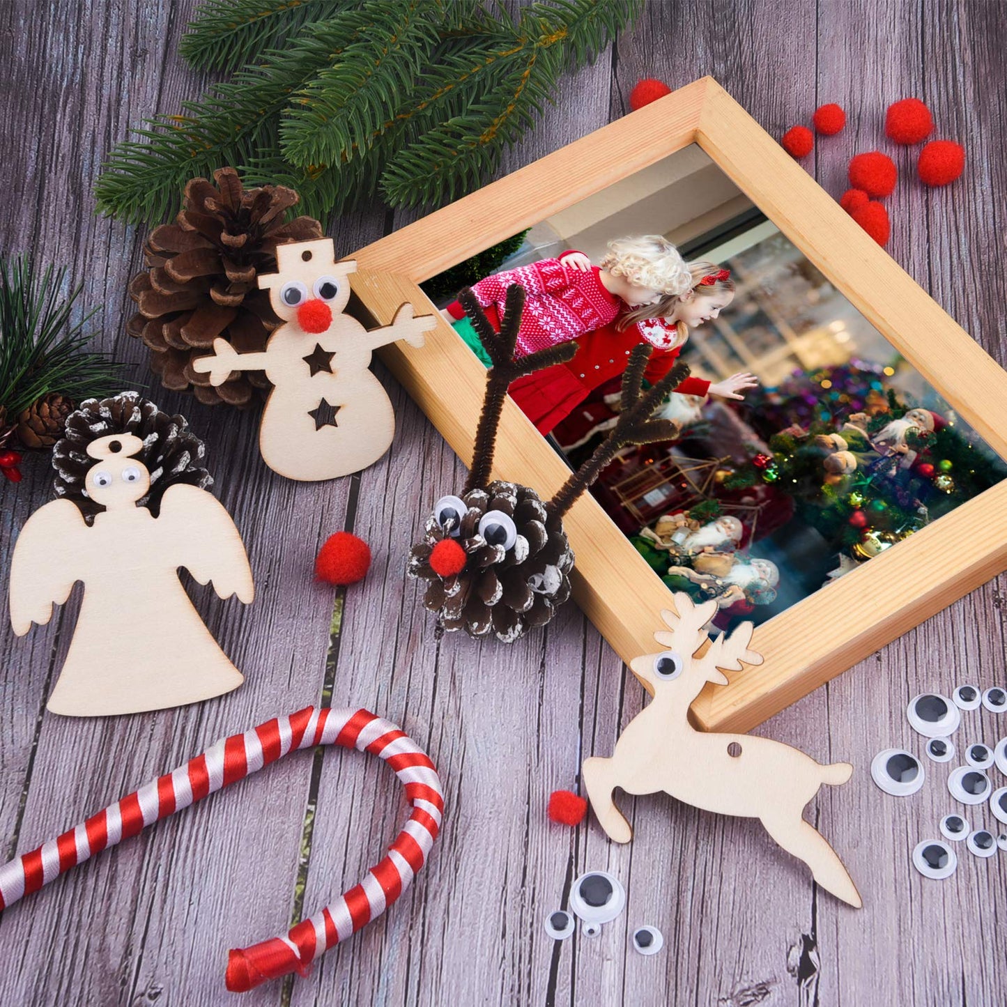 Livder Christmas Pipe Cleaners Set - 475 Pieces, 145 Brown Chenille Stems, 190 Red Pom Poms, 140 Wiggle Eyes for Crafts