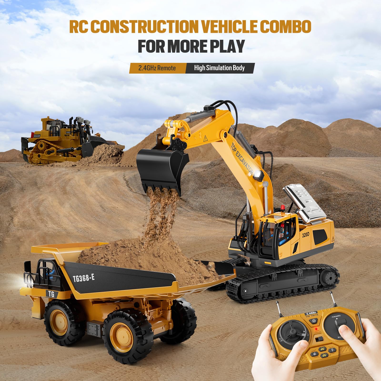 KIDMARKT Remote Control Construction Dump Truck Toy - Construction Toys Vehicle, Toys for Boys 3-5 4-7 8-12 Year Old Kids Christmas Birthday Gift