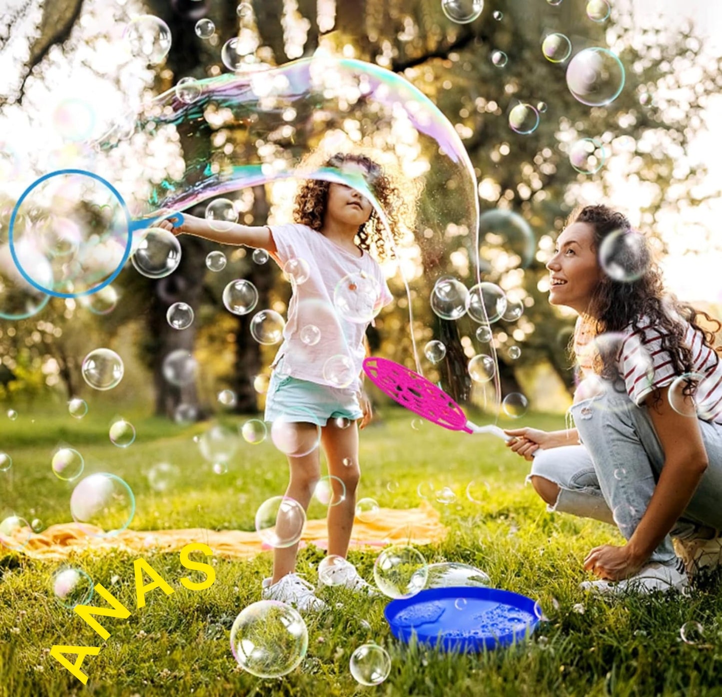 ANAS 11 Piece Giant Bubble Wand Kit - Assorted Bubble Makers with Dipping Tray, Outdoor Garden Play Toy for Birthday Parties, Beach Days, School