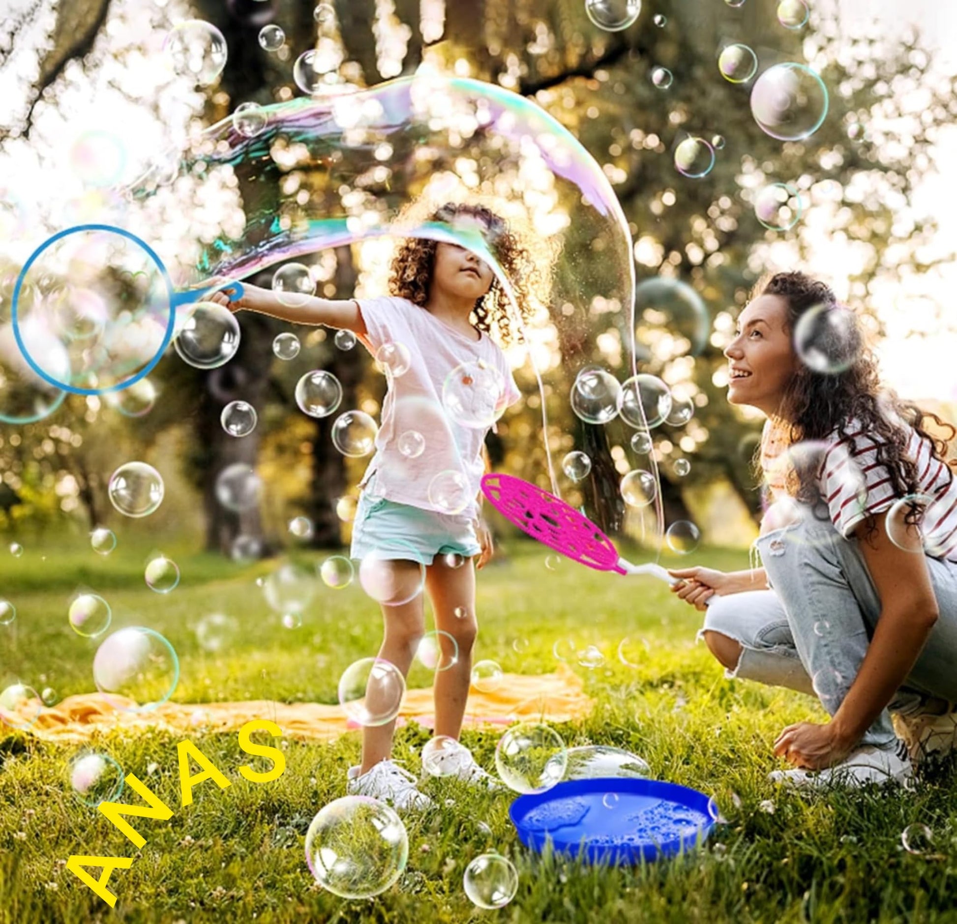 ANAS 11 Piece Giant Bubble Wand Kit - Assorted Bubble Makers with Dipping Tray, Outdoor Garden Play Toy for Birthday Parties, Beach Days, School