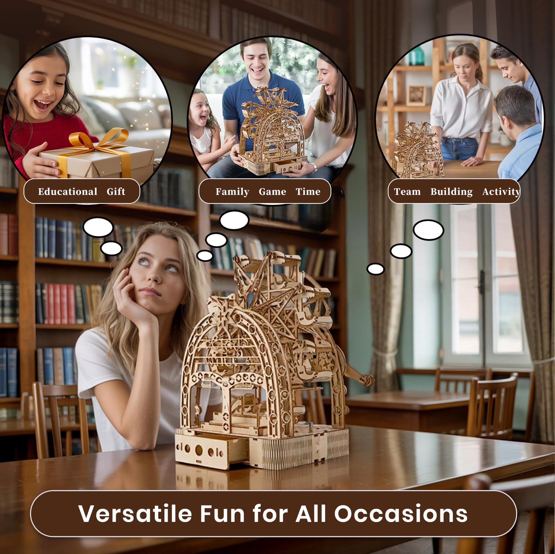 Uplike 3D Wooden Puzzles for Adults: 3D Puzzle Light-Up Ferris Wheel with Music Box - 222psc Wooden Puzzles Model Building Kits Fun Gifts for Adult