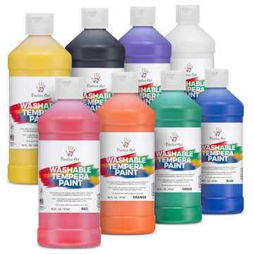 Positive Art Washable Paint for Kids - (8 Colors, 16 oz Each) Made in USA, Non-Toxic Tempera Paint Set - Bulk Classroom Paints for Students, Finger