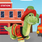 DolliBu Green Dinosaur Firefighter Stuffed Animal with Name Personalization - Super Soft Dinosaur with Red Fireman Costume Outfit and Fireman Hat