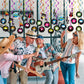 60 Pieces 50s Party Rock and Roll Music Party Decorations Hanging Swirls Music Record Cutouts Hanging Banner Double Sides Ceiling Decor with Streamer