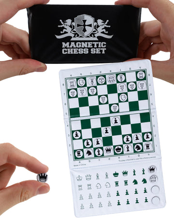 WE Games Mini Magnetic Travel Chess Set - 6-Inch Foldable Board with Durable Vinyl Pieces & Extra Queens- Indoor & Outdoor Magnetic Chess Game - White