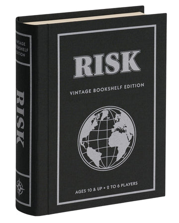 WS Game Company Risk Vintage Bookshelf Edition, Linen Wrapped Book Box & Slipcase - Secret Mission Variant & 6 Armies - Strategy Board Games