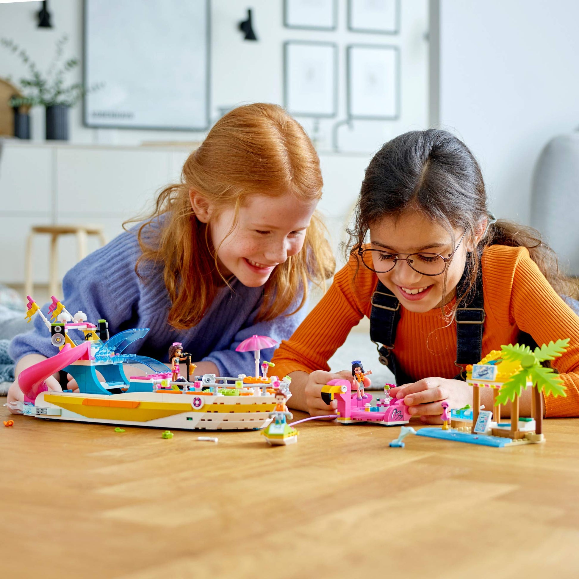 LEGO Friends Party Boat 41433 Including LEGO Friends Emma, Andrea and Ethan Mini-Doll Figures, Beach Store and Flamingo Party Boat, Great Summer Toy