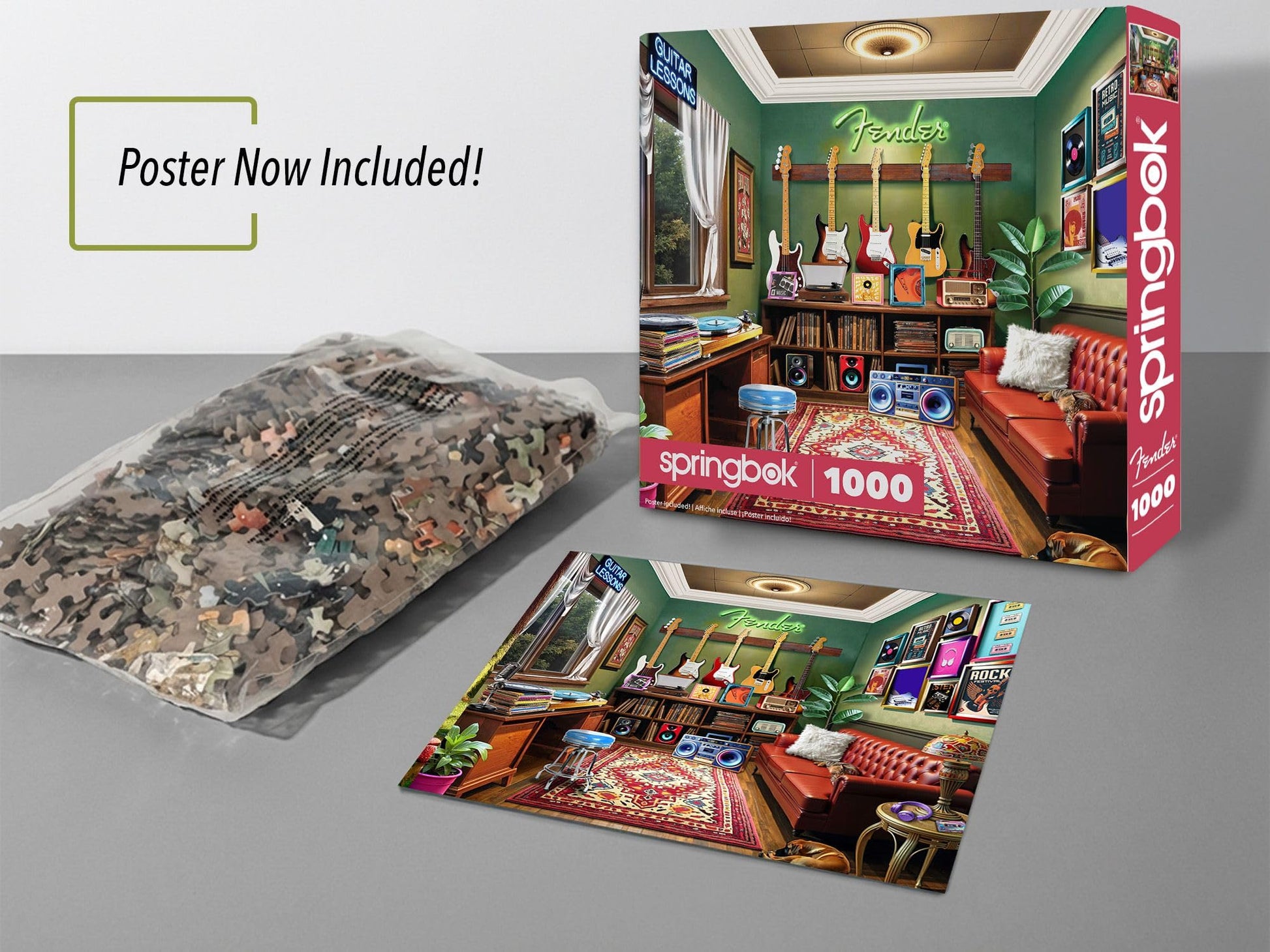 Springbok Fender Guitar Lessons 1000 Piece Jigsaw Puzzle for Adults & Family - Poster Now Included - Music Classroom, Guitar Art & Sheet Music Scene