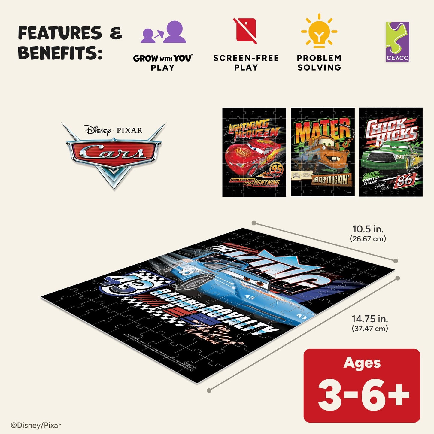 Ceaco - Disney Pixar Cars Puzzle for Kids - Larger Pieces Designed for Preschool Hands - 48, 72, 100Pc Jigsaw Puzzles