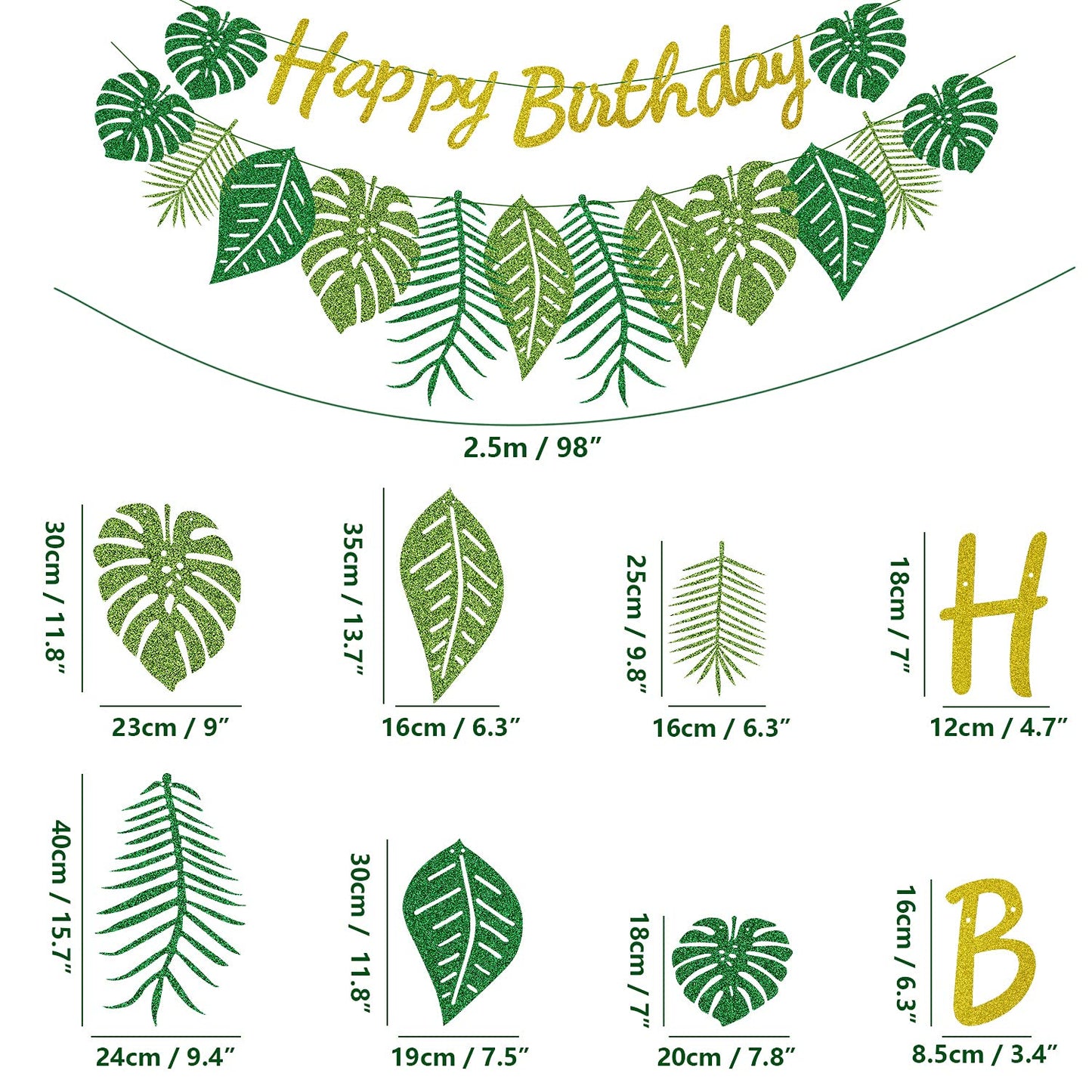 Hawaiian Party Happy Birthday Banner - Hawaiian Party Decoration, Birthday Banner for Luau Party Supplies, and Tropical Party Palm Leaf Decorations