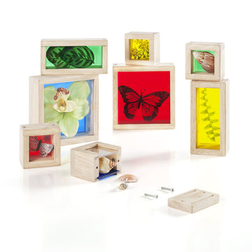 Guidecraft Treasure Blocks - Primary: Smooth Wooden Observation Stacking Blocks with Transparent Windows, Educational Toy for Kids