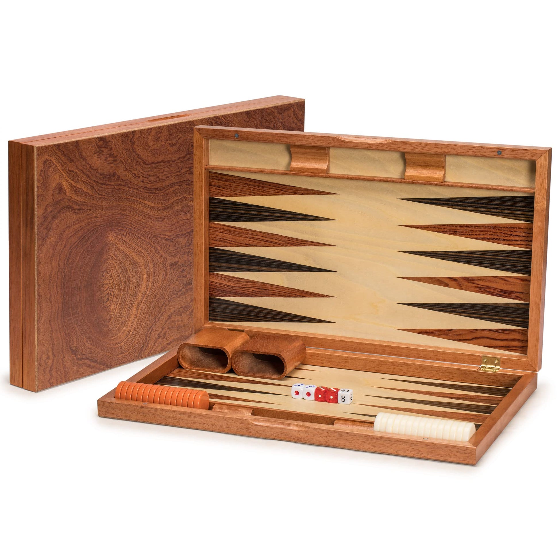 Yellow Mountain Imports Wooden Inlaid Rosewood Backgammon Game Set - Knoll - with Acrylic Playing Pieces & Wooden Dice Cups, 19-inch Board