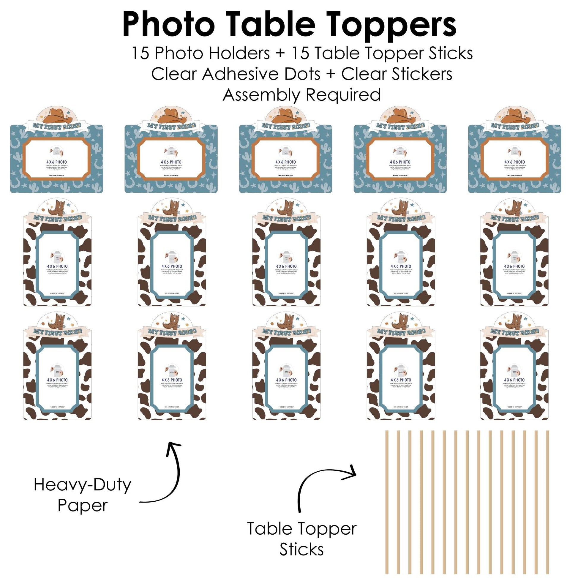 Big Dot of Happiness My First Rodeo - Little Cowboy 1st Birthday Party Picture Centerpiece Sticks - Photo Table Toppers - 15 Pieces