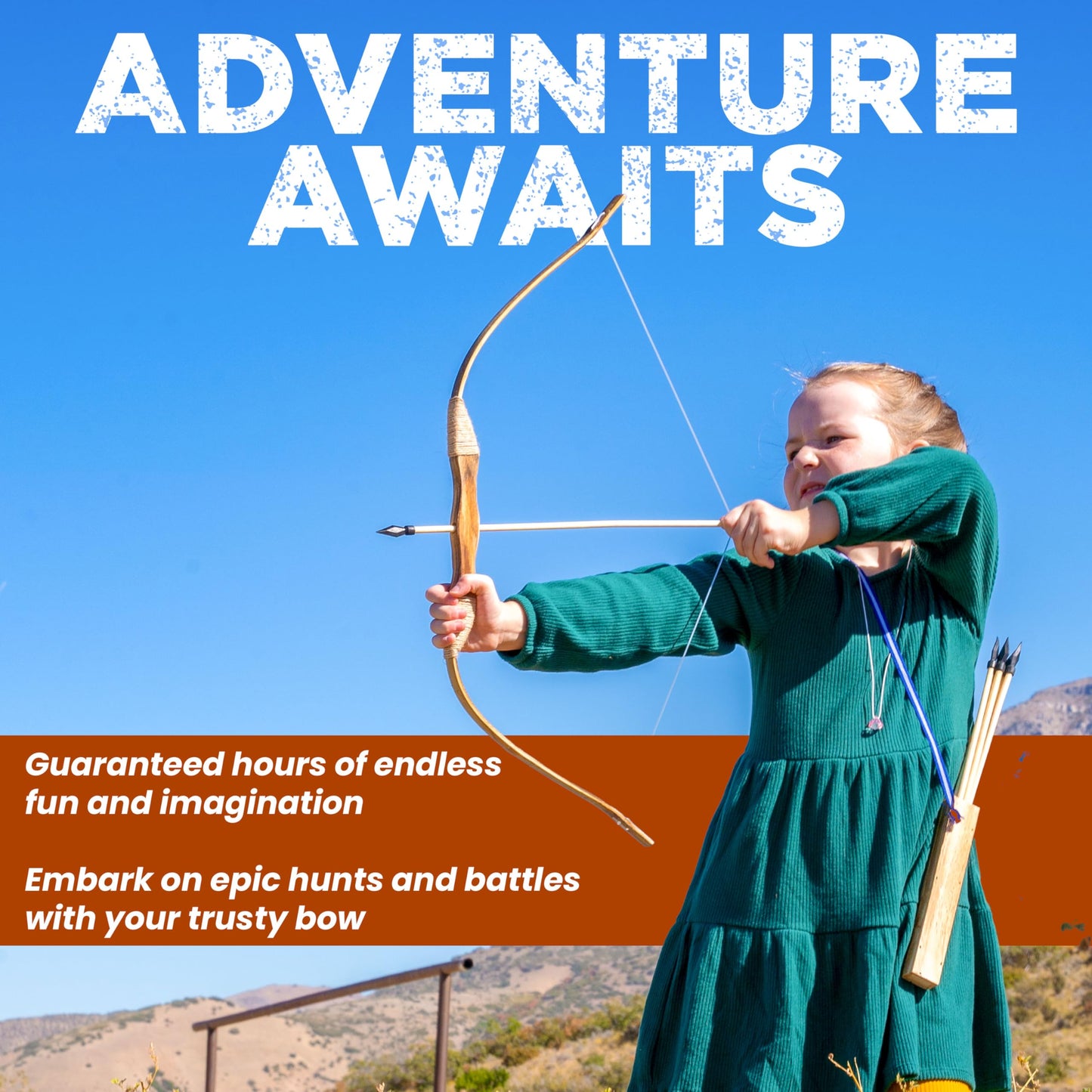 Adventure Awaits! Handmade Wooden Bow and Arrow Set w/Paracord Wrap | 10 Wood Arrows, Quiver, and 2 Targets | for Outdoor Play