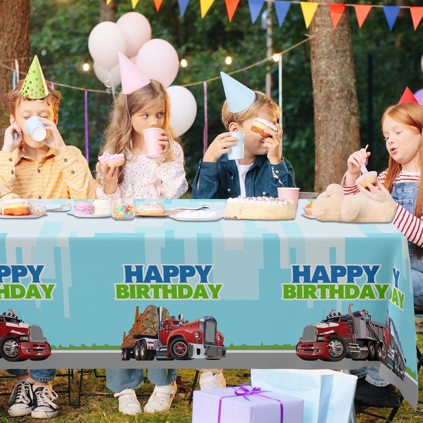 GZBJMYGS Truck Happy Birthday Tablecloth Truck Plastic Supplies Car Theme Boys Girls Green Birthday Party Supplies Party Picnic Camping Plastic Table