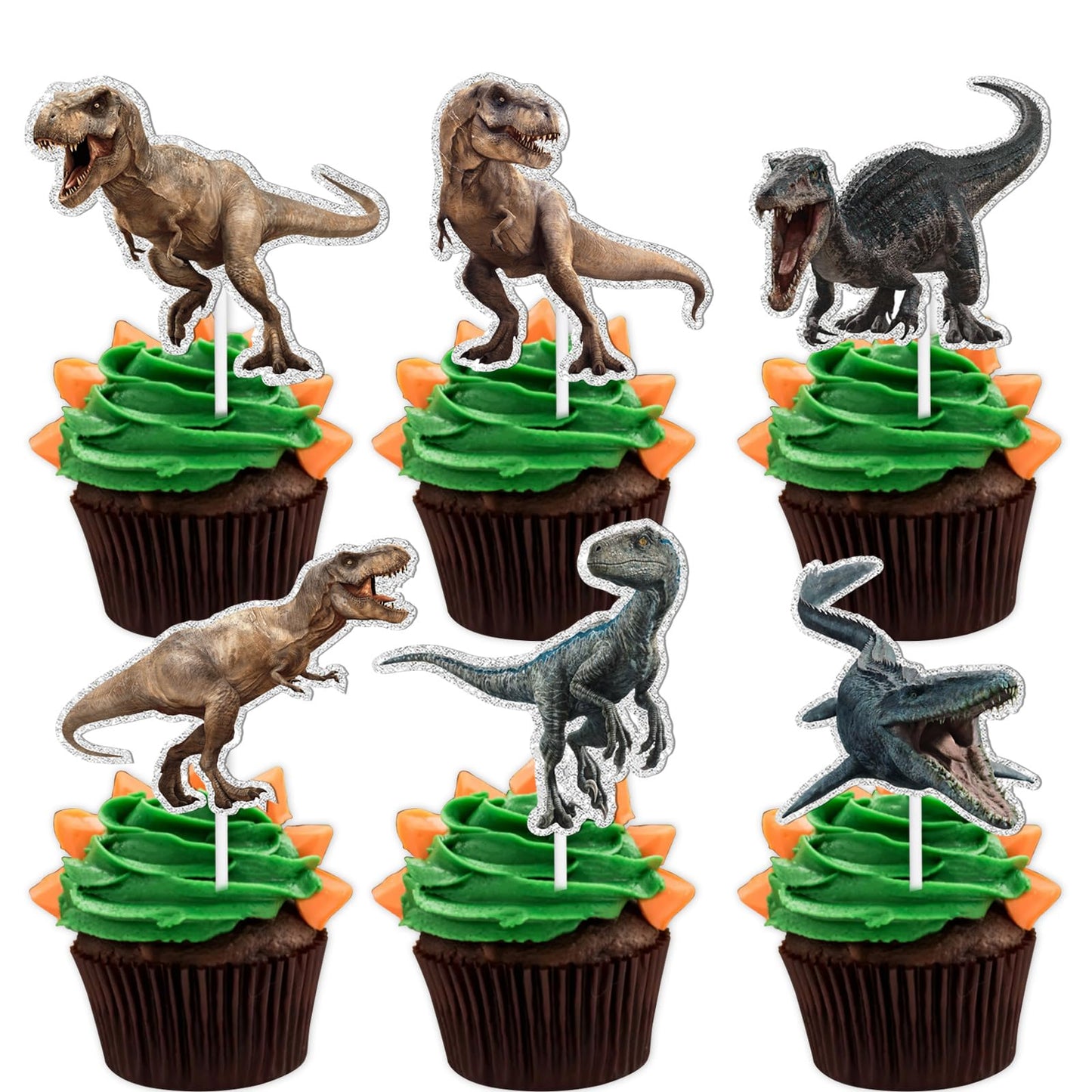 18pcs Glitter Dinosaur Dessert Cupcake Topper Baby Shower Theme Girls Boys Happy Birthday Party Decor Supplies Decorations