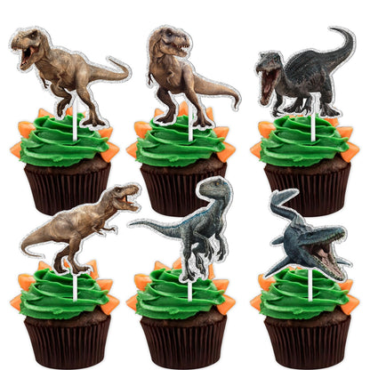 18pcs Glitter Dinosaur Dessert Cupcake Topper Baby Shower Theme Girls Boys Happy Birthday Party Decor Supplies Decorations