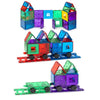 Playmags Magnetic Tiles Train Car Set for Kids - 55pcs Magnet Building Blocks Accessory Set with 4 Cars - Durable Creative STEM Learning Toys