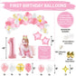 First Birthday Decorations for Girl | 1st Baby Girl Number 1 Balloon, Happy Birthday Banner, “One” Cake Topper, Star Garland, Marble Pink, Gold