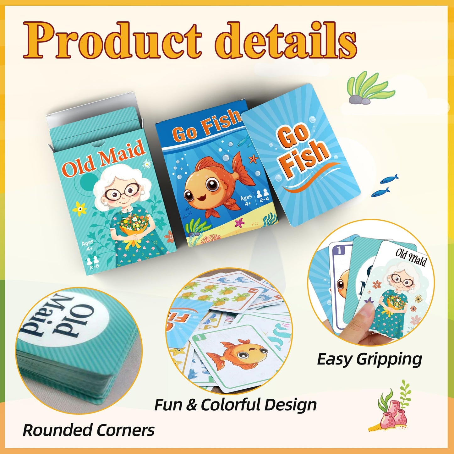 Card Games,Go Fish,Old Maid Card Game for Kids Toddler,2 Decks of Classic Fun Card Game for Game Nights and Family Gatherings,Great Gifts for Birthday