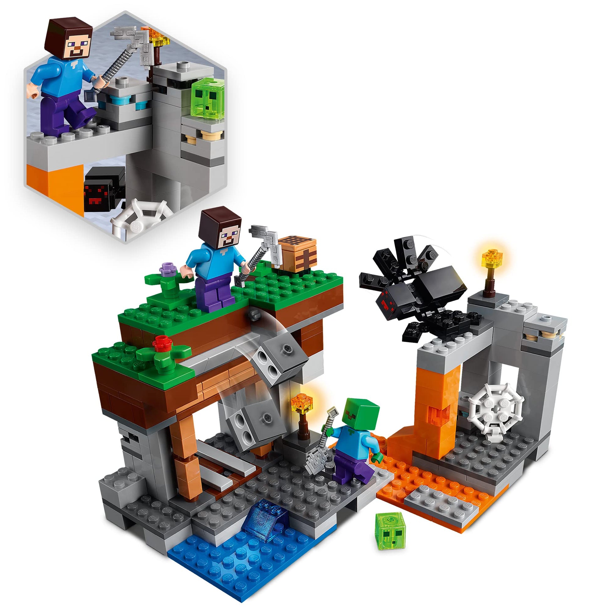 Lego Minecraft The Abandoned Mine Building Toy, Zombie Cave with Slime, Steve & Spider Figures, Gift idea for Kids, Boys and Girls Age 7 Plus 21166
