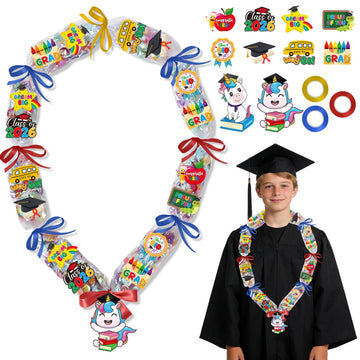 Silkovahamd Kindergarten Graduation Leis 2026 - Candy Lei Making Kit, 12 Candy Poly Tubing Clear 60 Paper Cards 3 Ribbon Rolls, Class of 2026
